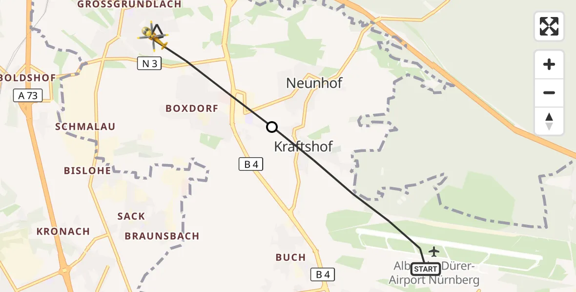Flugroute Ambulanzhubschrauber Flughafen Nuremberg - Nürnberg, 28 Juli 2026, 08:36