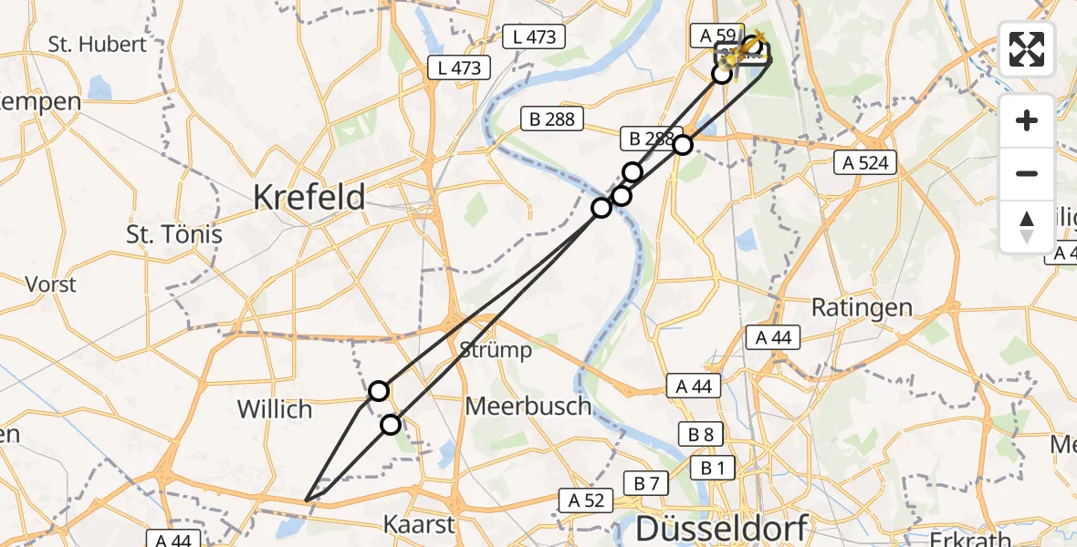 Flugroute Rettungshubschrauber Duisburg Air Rescue Hubschrauberlandeplatz (Christoph 9) - Duisburg Air Rescue Hubschrauberlandeplatz (Christoph 9), 28 Juli 2026, 08:36
