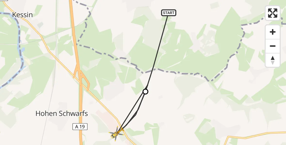 Flugroute Ambulanzhubschrauber Roggentin - Dummerstorf, 28 Juli 2026, 08:38