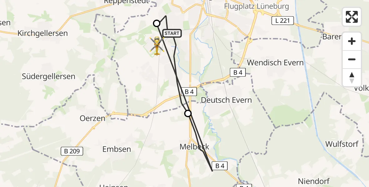 Flugroute Rettungshubschrauber Lüneburg - Lüneburg, 28 Juli 2026, 08:38