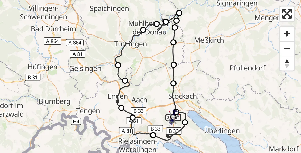 Flugroute Polizeihubschrauber Radolfzell-Stahlringen Flugplatz - Radolfzell-Stahlringen Flugplatz, 28 Juli 2026, 08:40