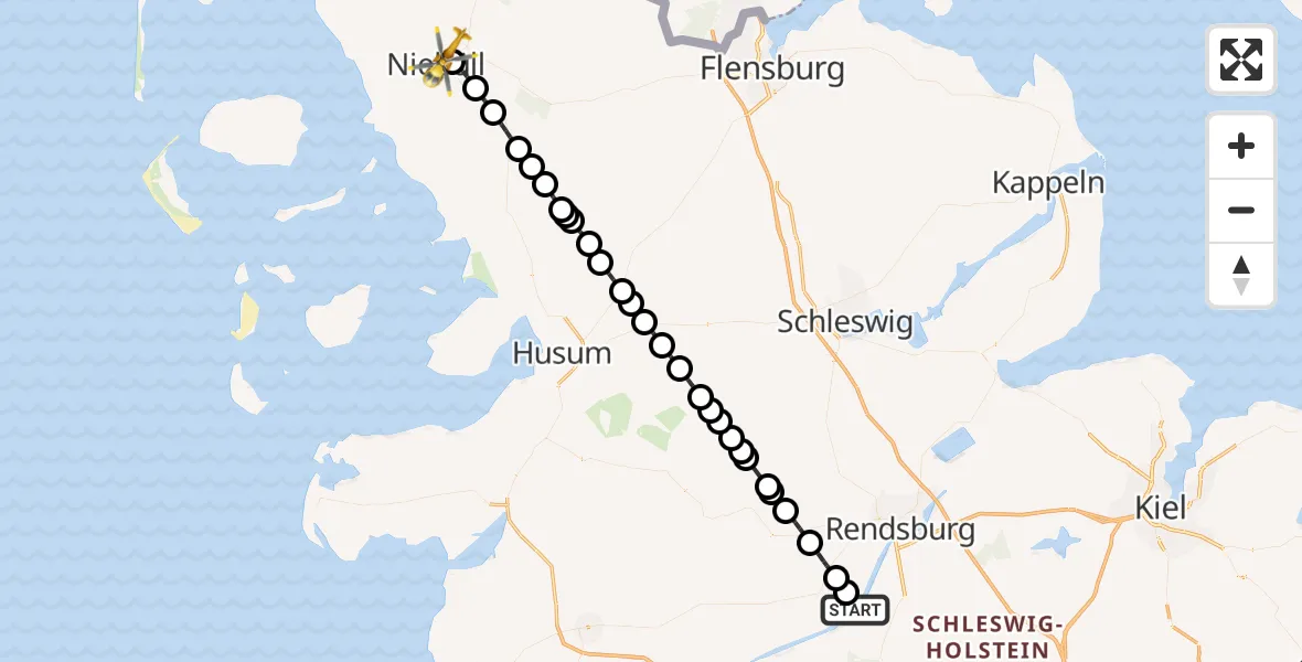 Flugroute Ambulanzhubschrauber Hörsten - Niebüll, 28 Juli 2026, 08:41