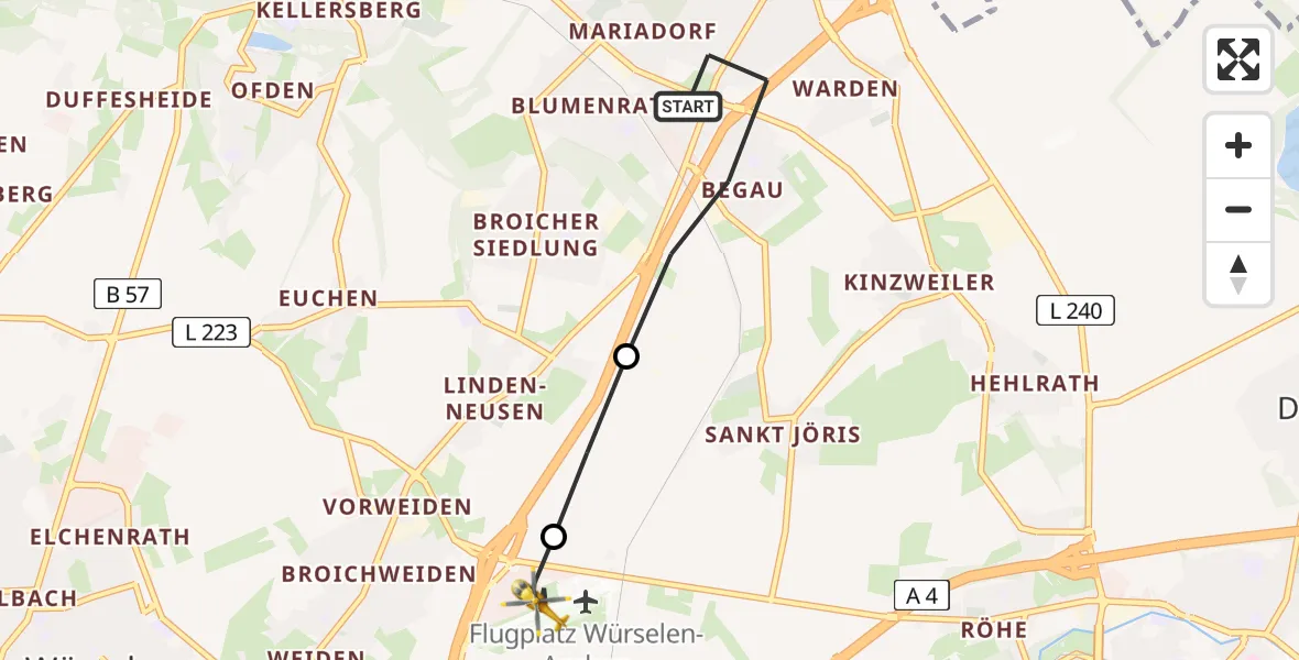 Flugroute Rettungshubschrauber Alsdorf - Aachen-Merzbrück Flughafen, 28 Juli 2026, 08:41