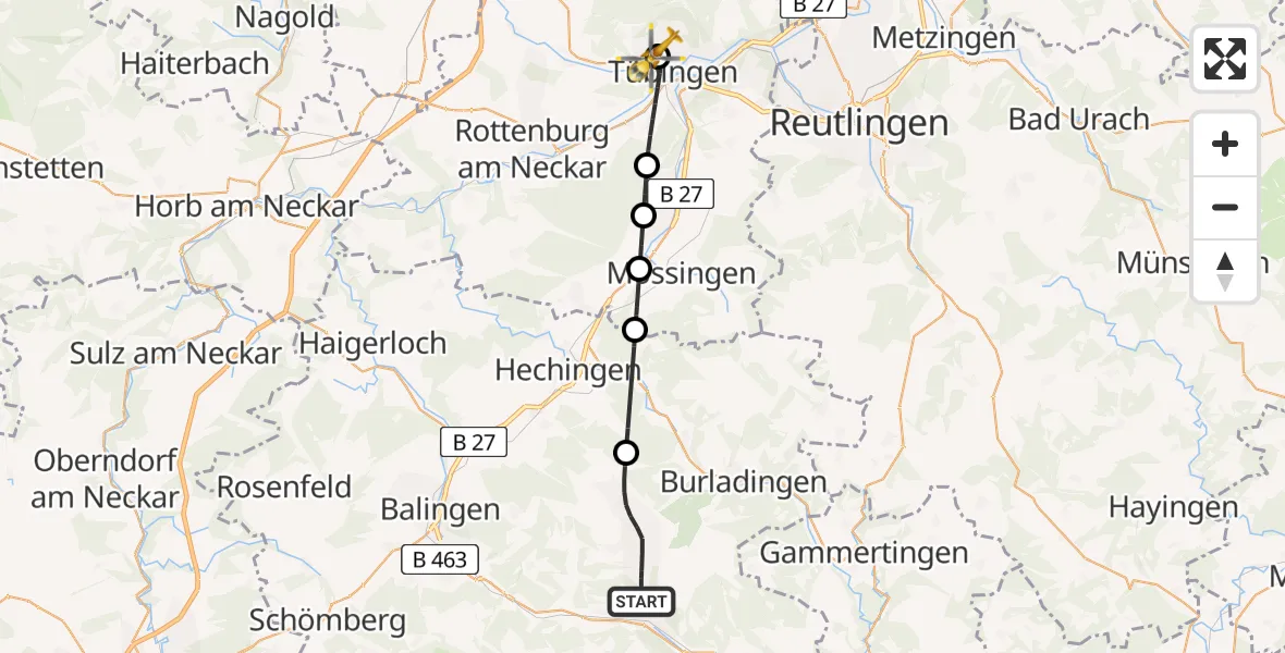 Flugroute Ambulanzhubschrauber Albstadt - Tübingen University Hospital, 28 Juli 2026, 08:42