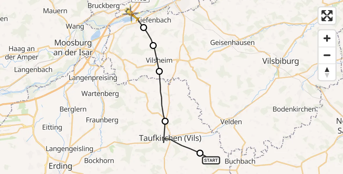 Flugroute Rettungshubschrauber Dorfen - Eching, 28 Juli 2026, 08:43
