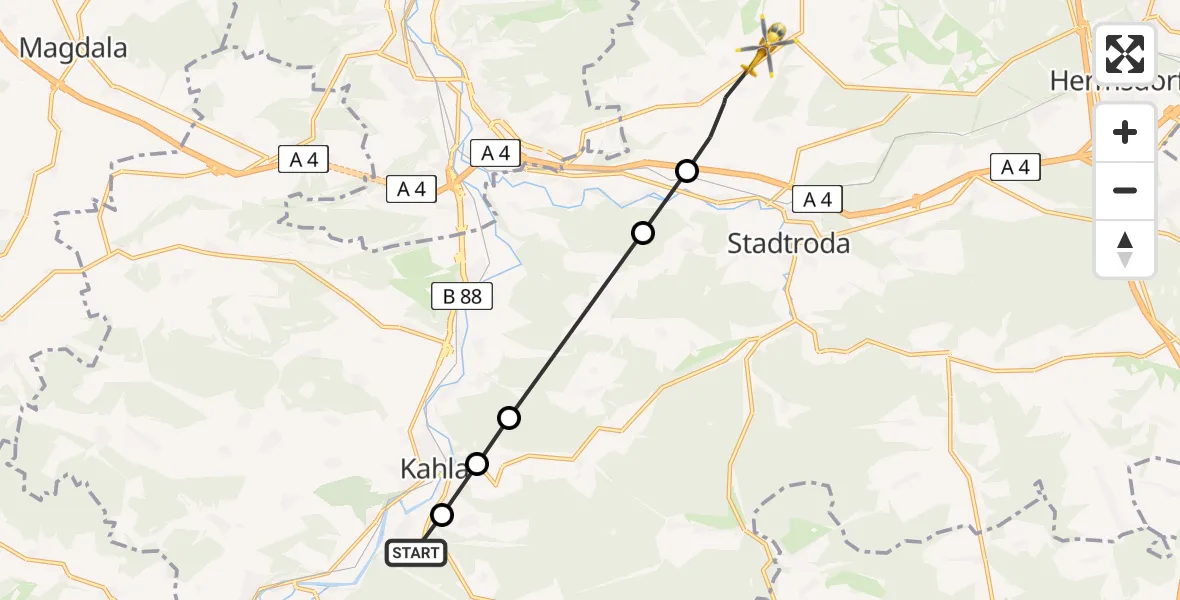 Flugroute Rettungshubschrauber Kleineutersdorf - Schöngleina, 28 Juli 2026, 08:44