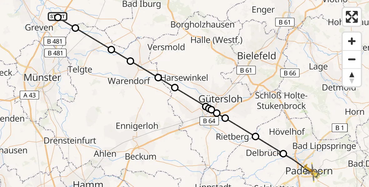 Flugroute Ambulanzhubschrauber Christoph  Westfalen-ADAC - Paderborn, 28 Juli 2026, 08:48