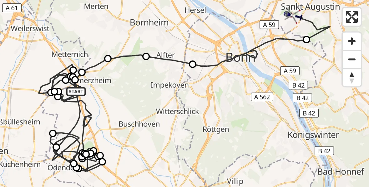 Flugroute Polizeihubschrauber Swisttal - Bonn-Hangelar Flugplatz, 28 Juli 2026, 08:48