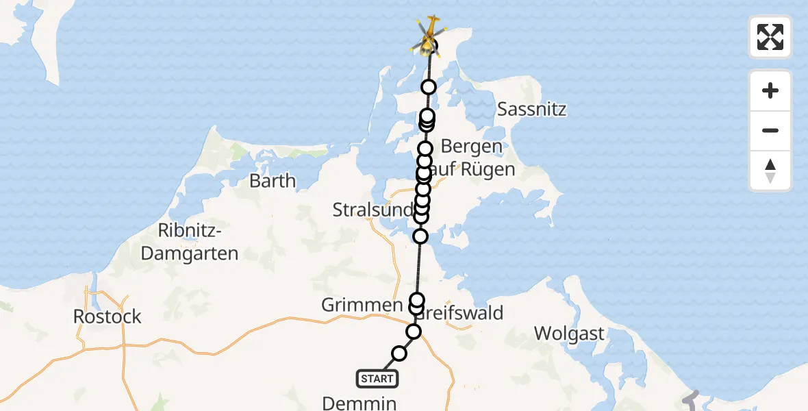 Flugroute Rettungshubschrauber Loitz - Dranske, 28 Juli 2026, 08:51