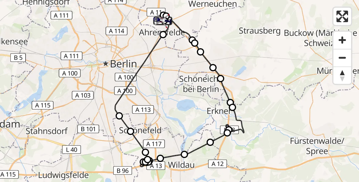 Flugroute Polizeihubschrauber Ahrensfelde Hubschrauberlandeplatz - Ahrensfelde Hubschrauberlandeplatz, 28 Juli 2026, 08:59