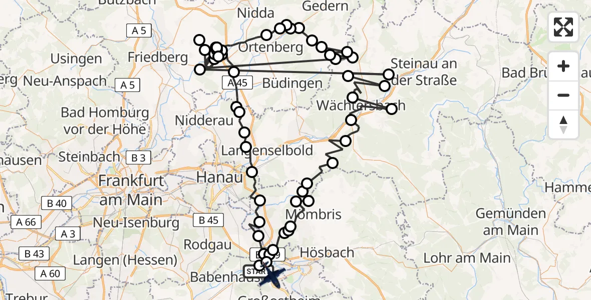 Flugroute Polizeiflugzeug Babenhausen - Stockstadt a.Main, 28 Juli 2026, 09:08