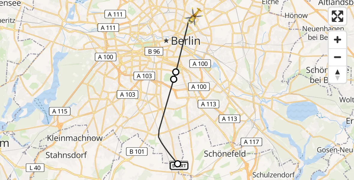 Flugroute Rettungshubschrauber Blankenfelde-Mahlow - Berlin, 28 Juli 2026, 09:09
