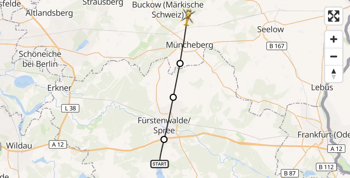 Flugroute Rettungshubschrauber Bad Saarow - Müncheberg, 28 Juli 2026, 09:17