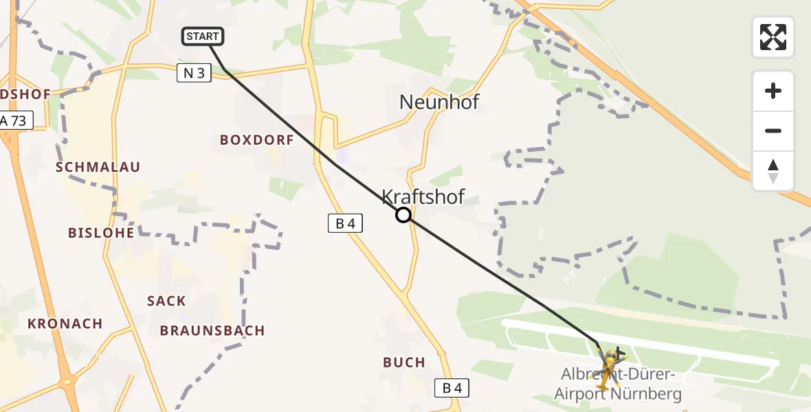 Flugroute Ambulanzhubschrauber Nürnberg - Flughafen Nuremberg, 28 Juli 2026, 09:20