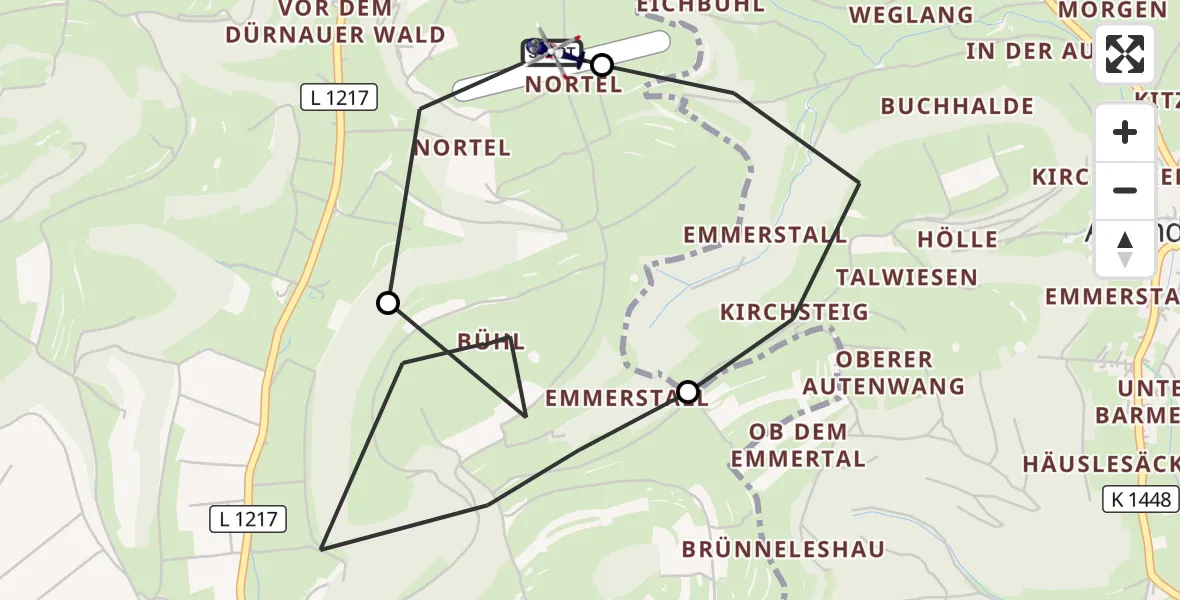 Flugroute Polizeihubschrauber Gruibingen-Nortel Flugplatz - Gruibingen-Nortel Flugplatz, 28 Juli 2026, 09:21