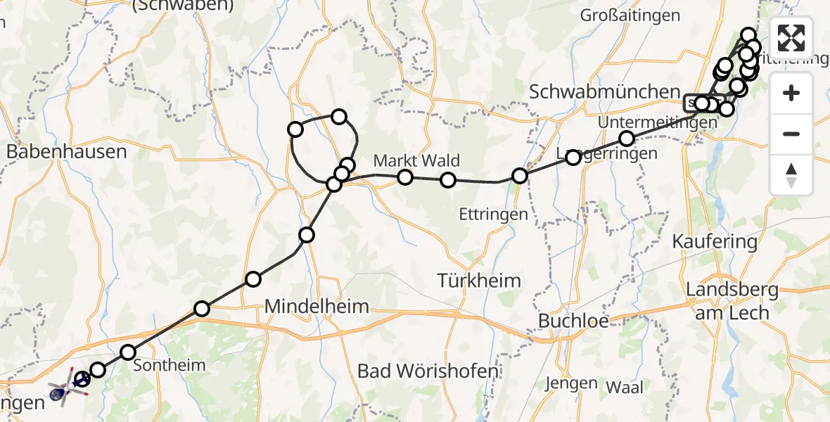 Flugroute Polizeihubschrauber Lechfeld Militärflugplatz - Ungerhausen, 28 Juli 2026, 09:24