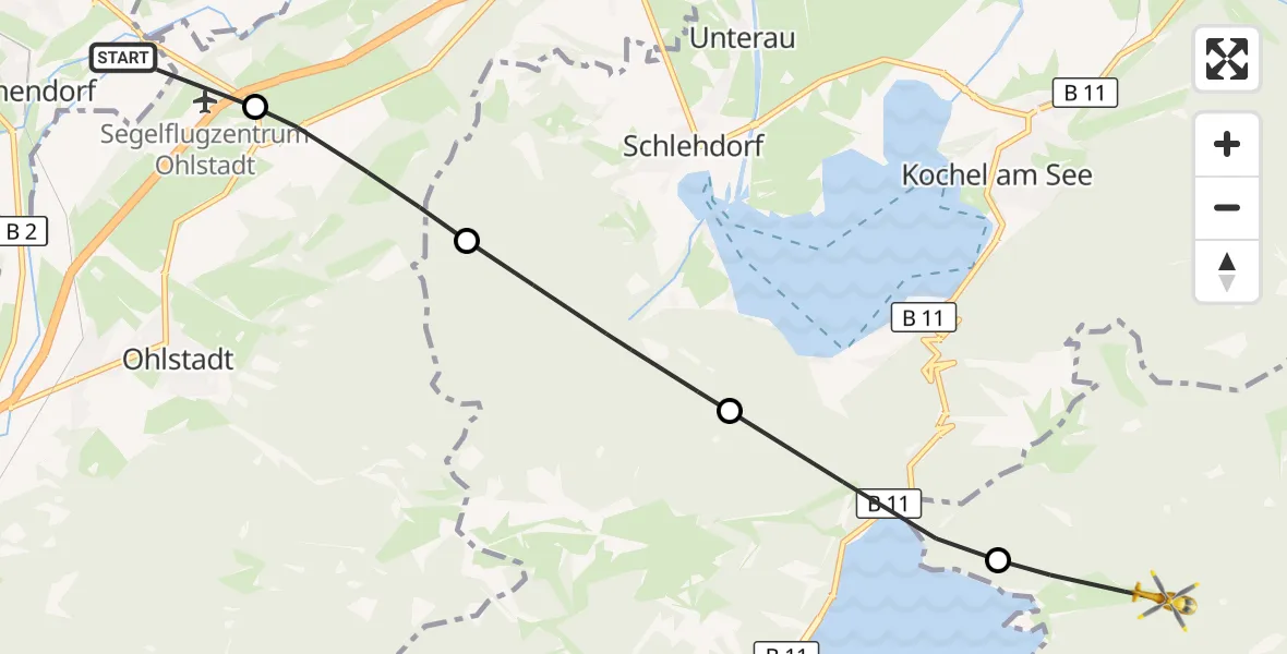 Flugroute Rettungshubschrauber Murnau a.Staffelsee - Jachenau, 28 Juli 2026, 09:25