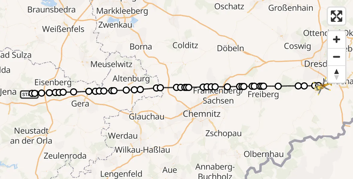 Flugroute Ambulanzhubschrauber Schöngleina - Kreischa, 28 Juli 2026, 09:27