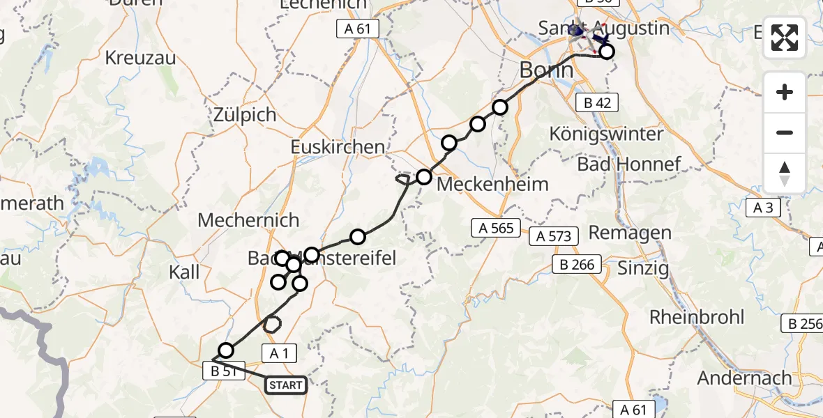 Flugroute Polizeihubschrauber Blankenheim - Bonn-Hangelar Flugplatz, 28 Juli 2026, 09:30