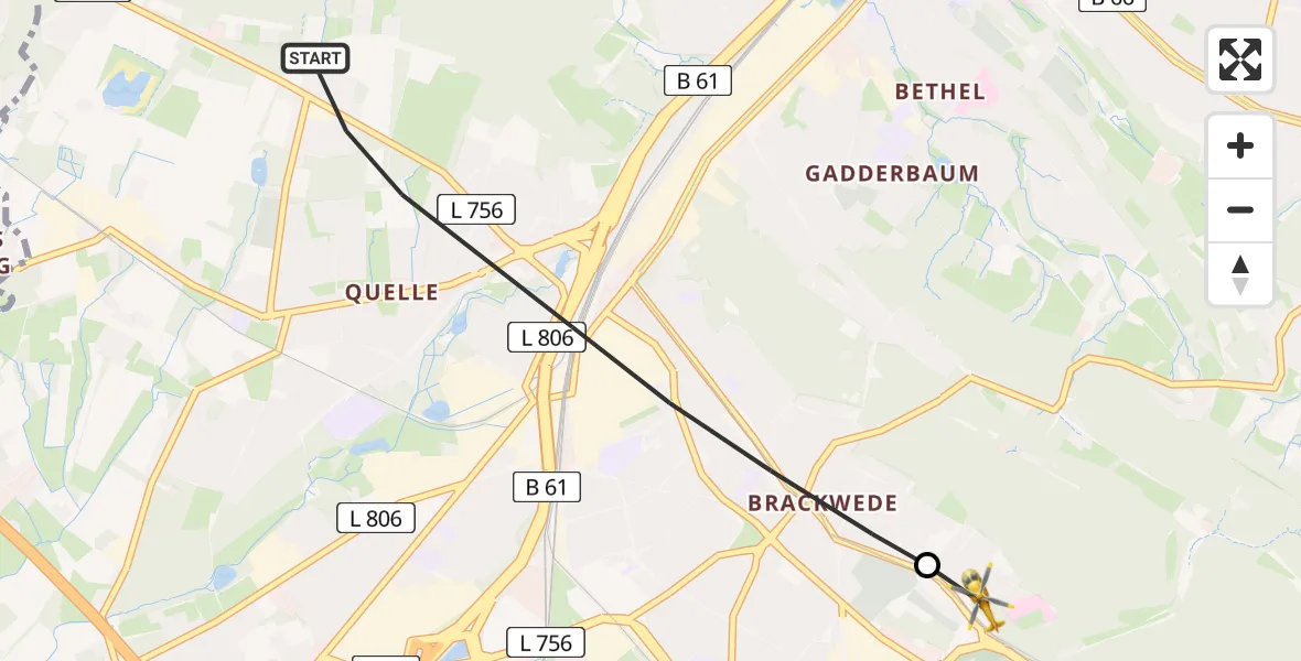 Flugroute Rettungshubschrauber Bielefeld - Luftrettungszentrum Bielefeld, 28 Juli 2026, 09:36