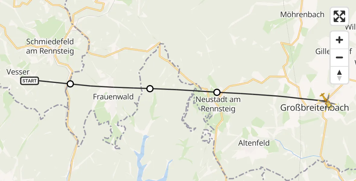 Flugroute Rettungshubschrauber Suhl - Großbreitenbach, 28 Juli 2026, 09:44