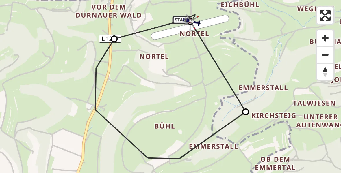 Flugroute Polizeihubschrauber Gruibingen-Nortel Flugplatz - Gruibingen-Nortel Flugplatz, 28 Juli 2026, 09:44