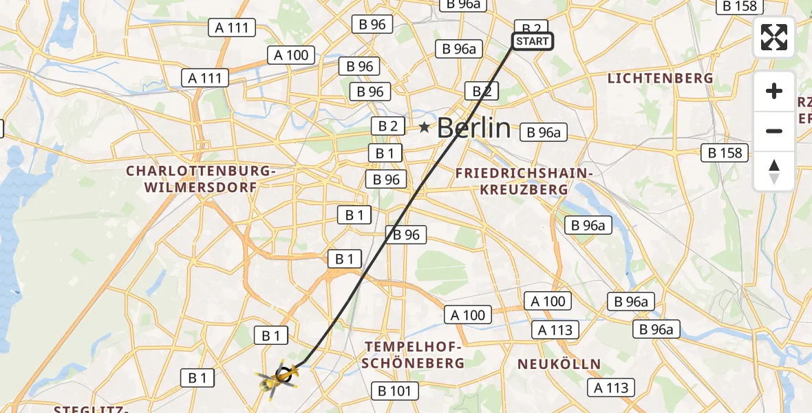 Flugroute Rettungshubschrauber Berlin - Charité Clinic Benjamin Franklin Campus, 28 Juli 2026, 09:46