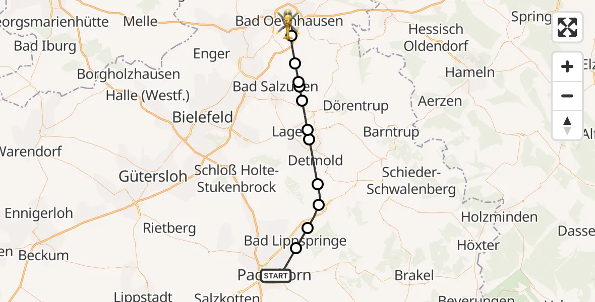 Flugroute Ambulanzhubschrauber Paderborn - Bad Oeynhausen, 28 Juli 2026, 09:47