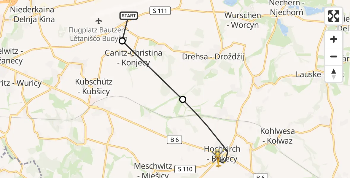Flugroute Rettungshubschrauber Bautzen Flugplatz - Hochkirch, 28 Juli 2026, 09:49