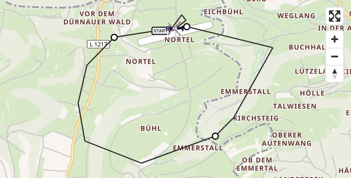 Flugroute Polizeihubschrauber Gruibingen-Nortel Flugplatz - Gruibingen-Nortel Flugplatz, 28 Juli 2026, 09:50