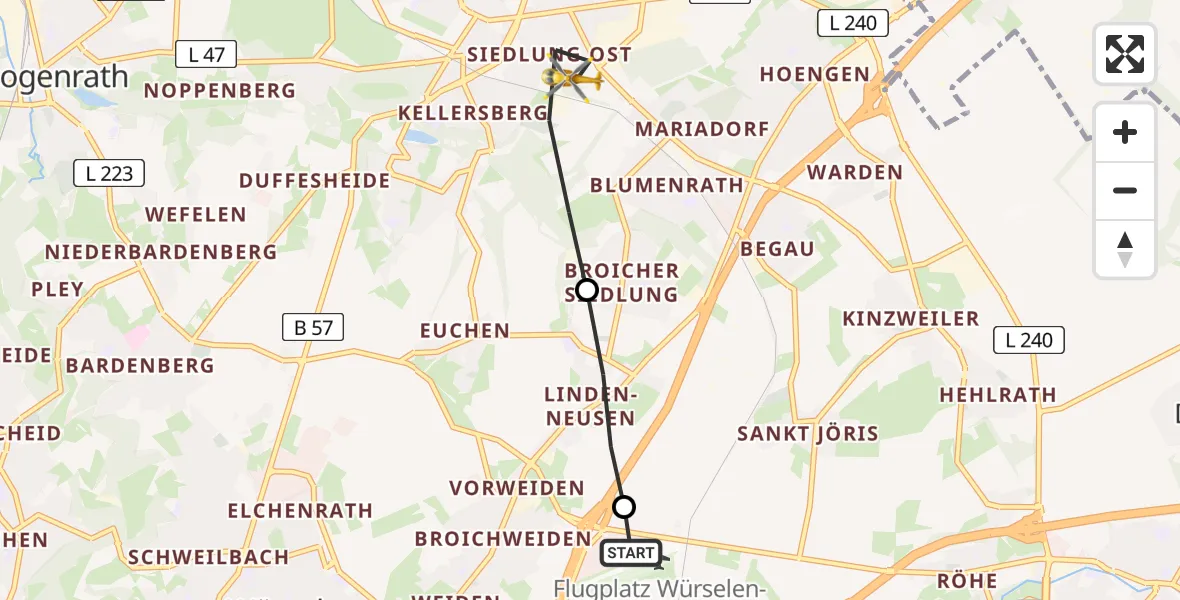 Flugroute Rettungshubschrauber Aachen-Merzbrück Flughafen - Alsdorf, 28 Juli 2026, 09:56