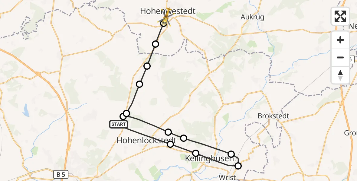 Flugroute Rettungshubschrauber Hohenlockstedt - Hohenwestedt, 28 Juli 2026, 09:57