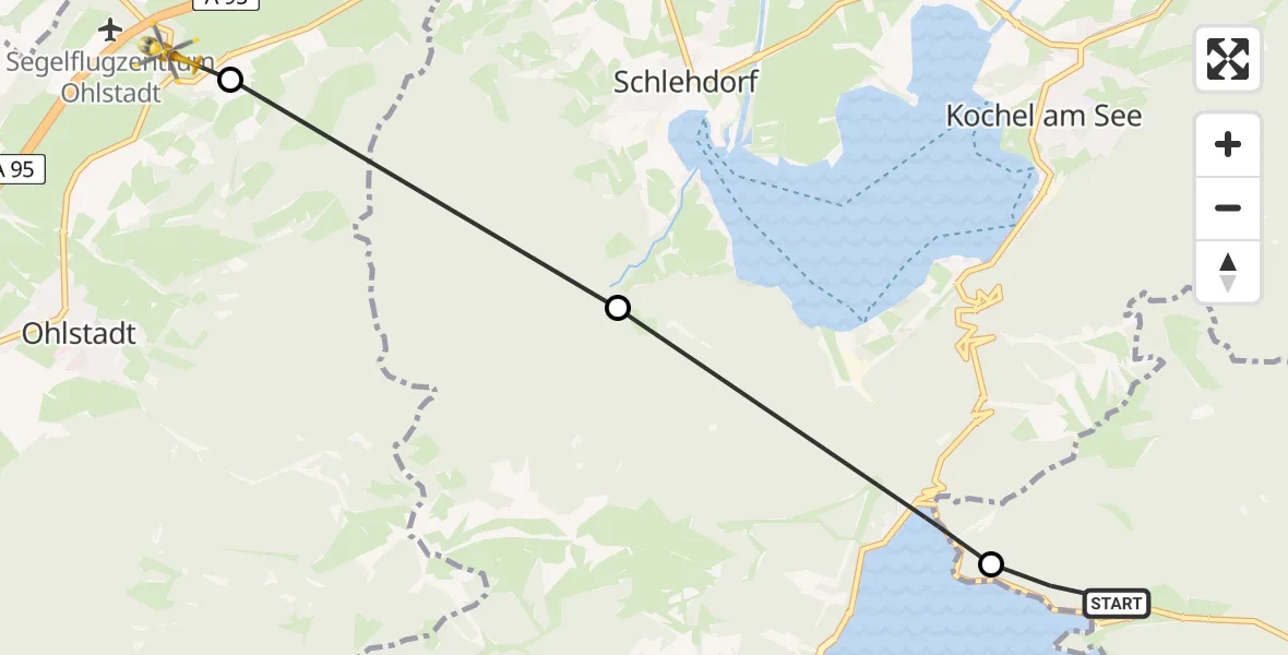 Flugroute Rettungshubschrauber Jachenau - Ohlstadt, 28 Juli 2026, 10:11