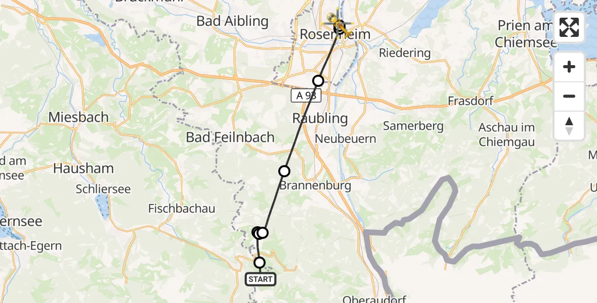 Flugroute Rettungshubschrauber Bayrischzell - RoMed Hospital Rosenheim, 28 Juli 2026, 10:20