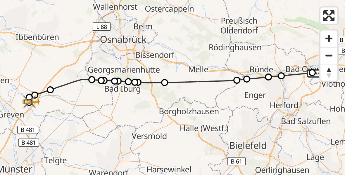 Flugroute Ambulanzhubschrauber Bad Oeynhausen - Christoph  Westfalen-ADAC, 28 Juli 2026, 10:30