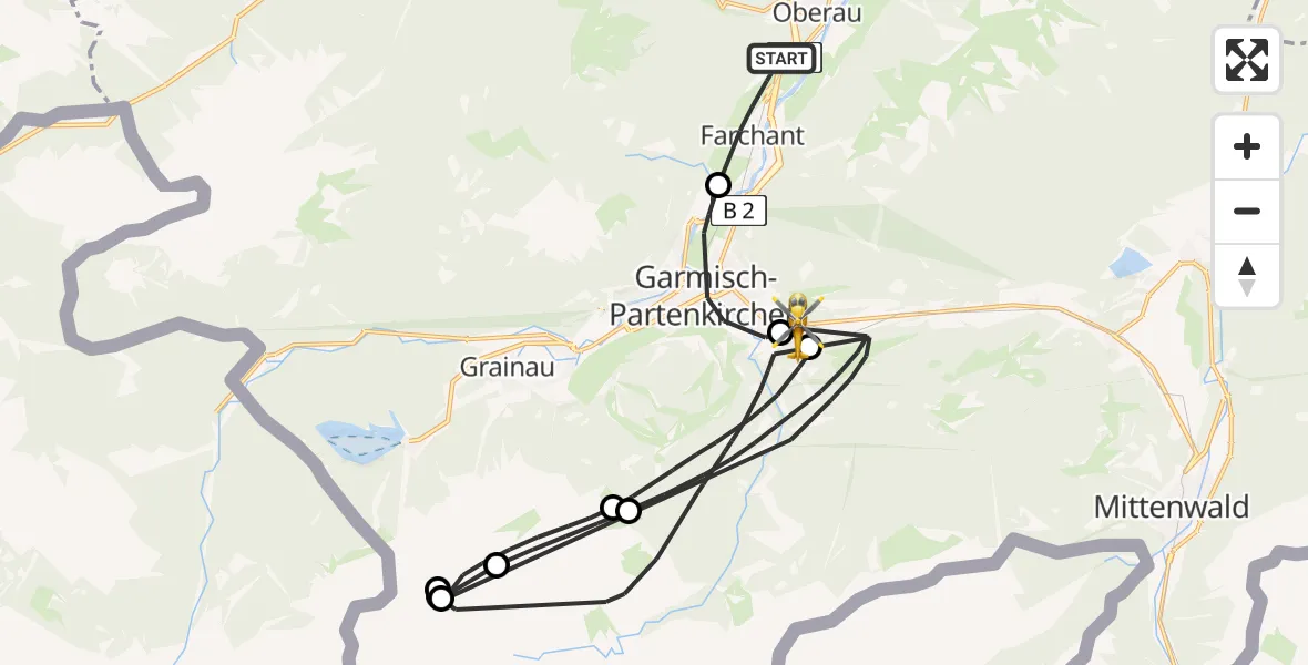 Flugroute Rettungshubschrauber Farchant - Garmisch-Partenkirchen Clinic Hubschrauberlandeplatz, 28 Juli 2026, 10:41