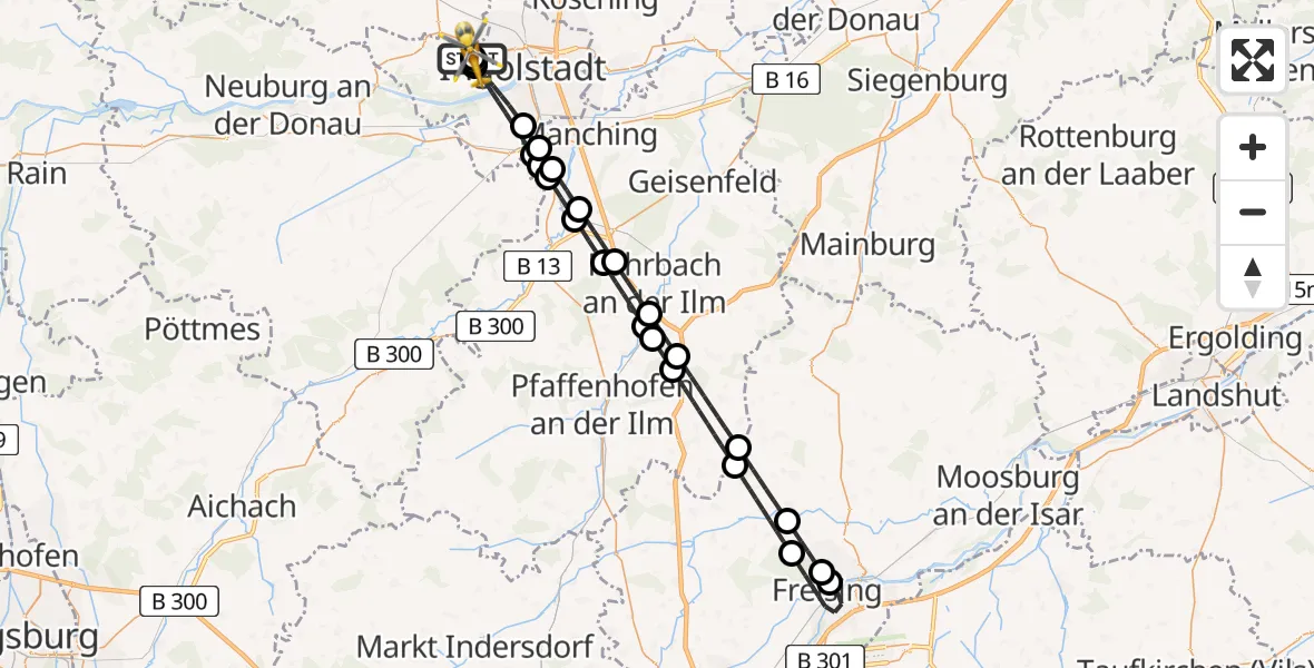 Flugroute Rettungshubschrauber Ingolstadt Hospital - Ingolstadt Hospital, 28 Juli 2026, 10:42