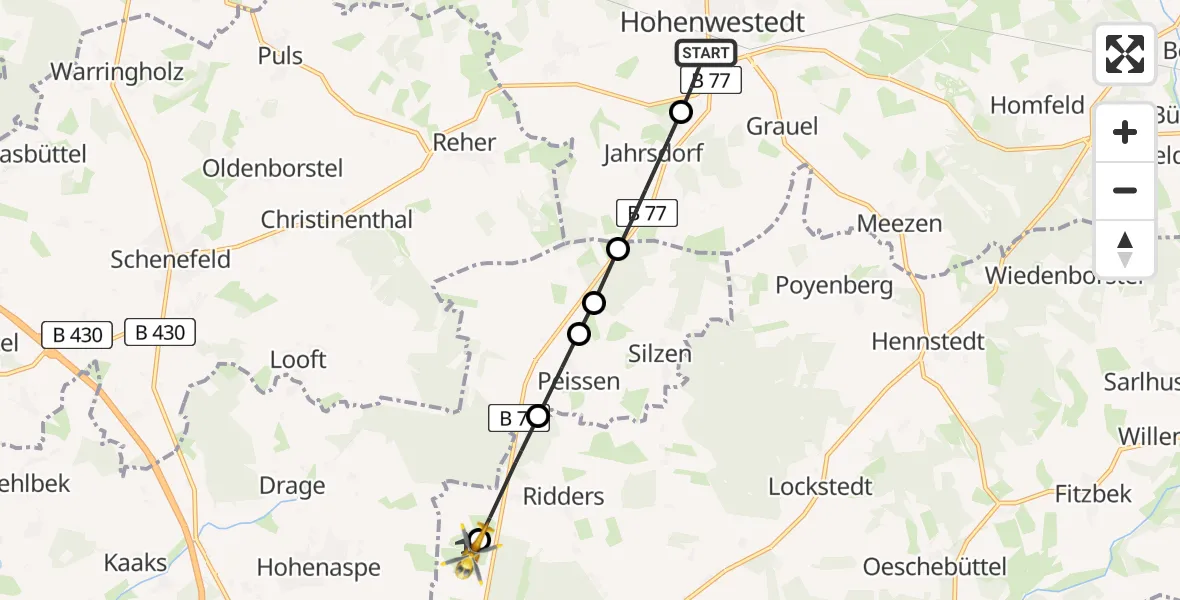 Flugroute Rettungshubschrauber Hohenwestedt - Itzehoe Hungriger Wolf Flugplatz, 28 Juli 2026, 10:45
