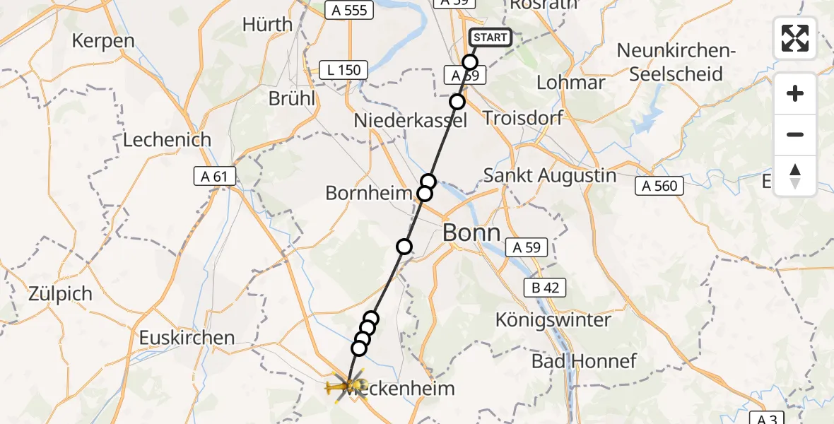 Flugroute Rettungshubschrauber Köln Bonn Flughafen - Rheinbach, 28 Juli 2026, 10:47