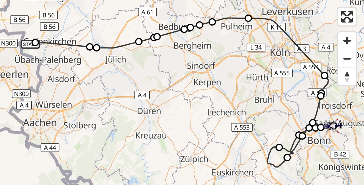 Flugroute Polizeihubschrauber Militärflugplatz Geilenkirchen - Sankt Augustin, 28 Juli 2026, 10:52
