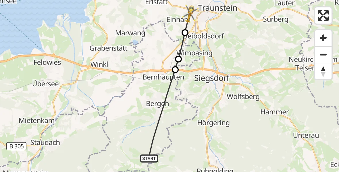 Flugroute Rettungshubschrauber Bergen - Traunstein, 28 Juli 2026, 10:56
