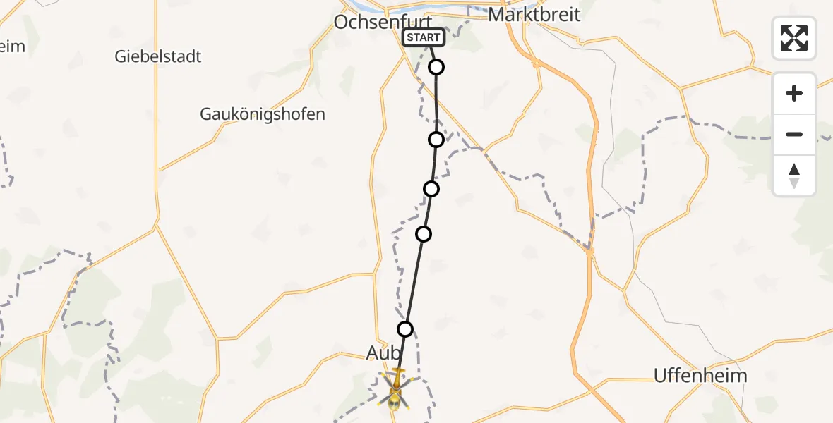 Flugroute Rettungshubschrauber Ochsenfurt Hospital - Creglingen, 28 Juli 2026, 11:02
