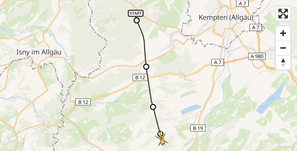 Flugroute Rettungshubschrauber Wiggensbach - Immenstadt i.Allgäu, 28 Juli 2026, 11:06