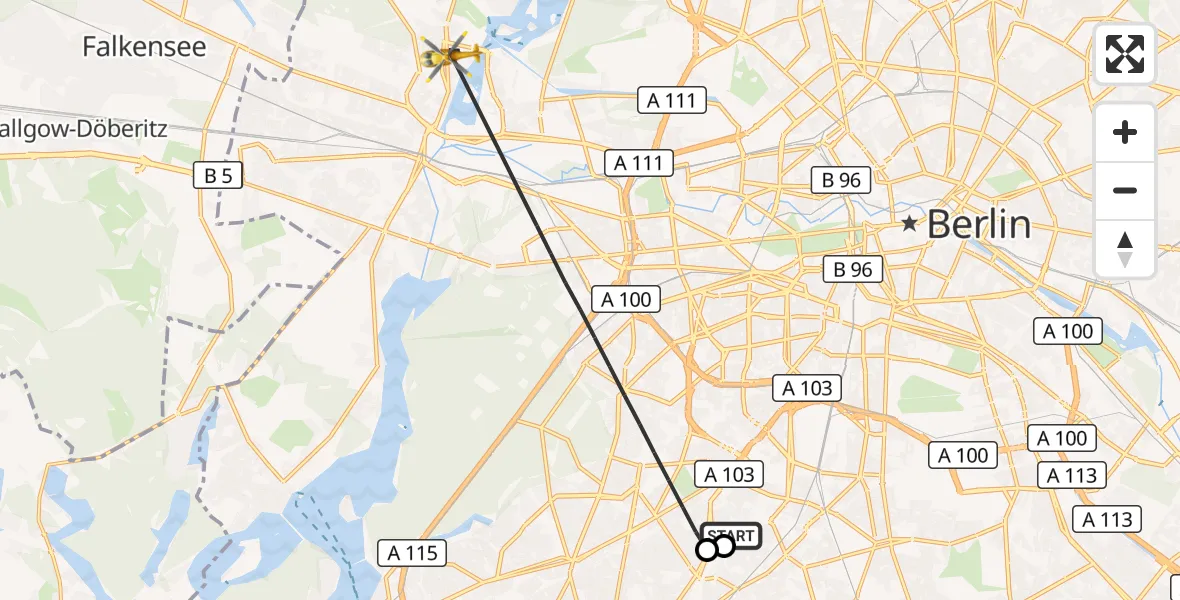 Flugroute Rettungshubschrauber Charité Clinic Benjamin Franklin Campus - Berlin, 28 Juli 2026, 11:07