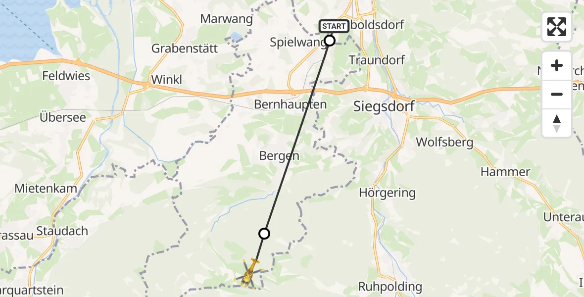 Flugroute Rettungshubschrauber Traunstein - Bergen, 28 Juli 2026, 11:10