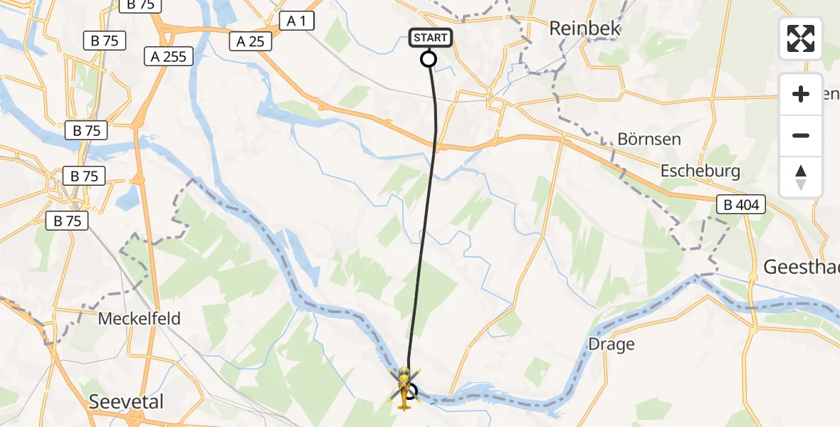 Flugroute Ambulanzhubschrauber Christoph Hansa ADAC Hubschrauberlandeplatz - Winsen (Luhe), 28 Juli 2026, 11:13