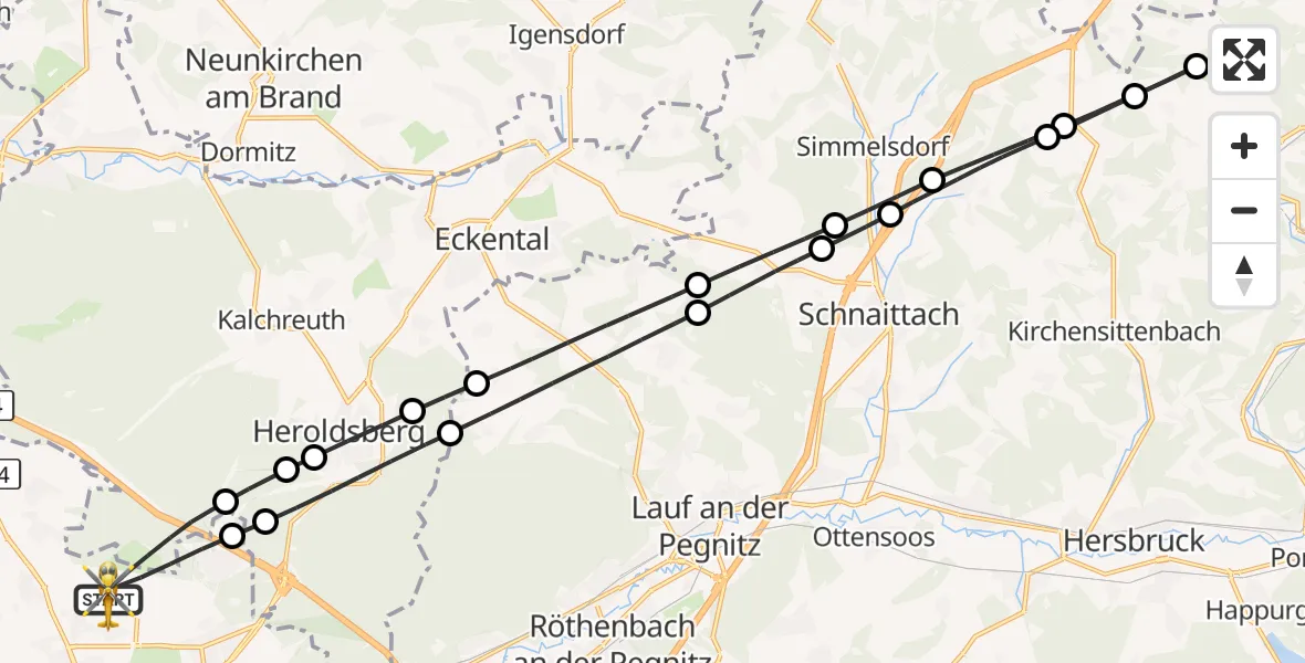 Flugroute Ambulanzhubschrauber Flughafen Nuremberg - Flughafen Nuremberg, 28 Juli 2026, 11:15