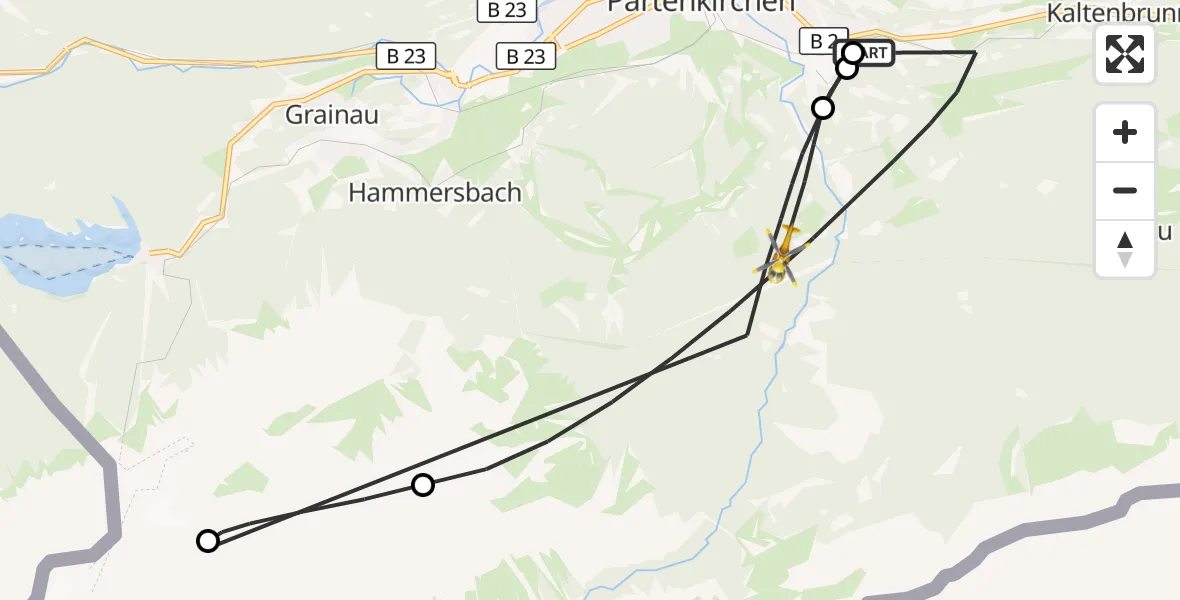 Flugroute Rettungshubschrauber Garmisch-Partenkirchen Clinic Hubschrauberlandeplatz - Garmisch-Partenkirchen, 28 Juli 2026, 11:19