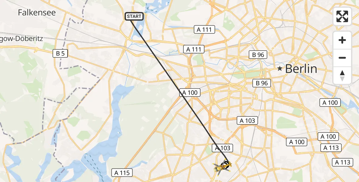 Flugroute Rettungshubschrauber Berlin - Charité Clinic Benjamin Franklin Campus, 28 Juli 2026, 11:21