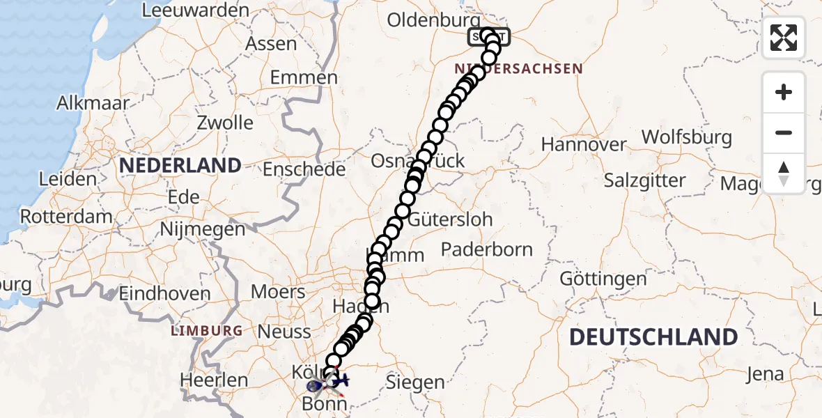 Flugroute Polizeihubschrauber Flughafen Bremen - Köln Bonn Flughafen, 28 Juli 2026, 11:27